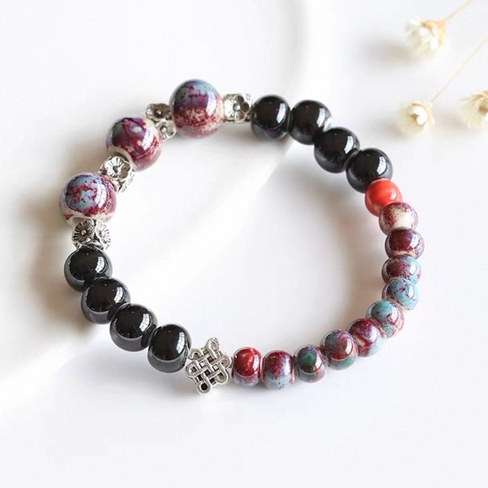 Multicolor Beaded Stretch Bracelet with Silver Accent